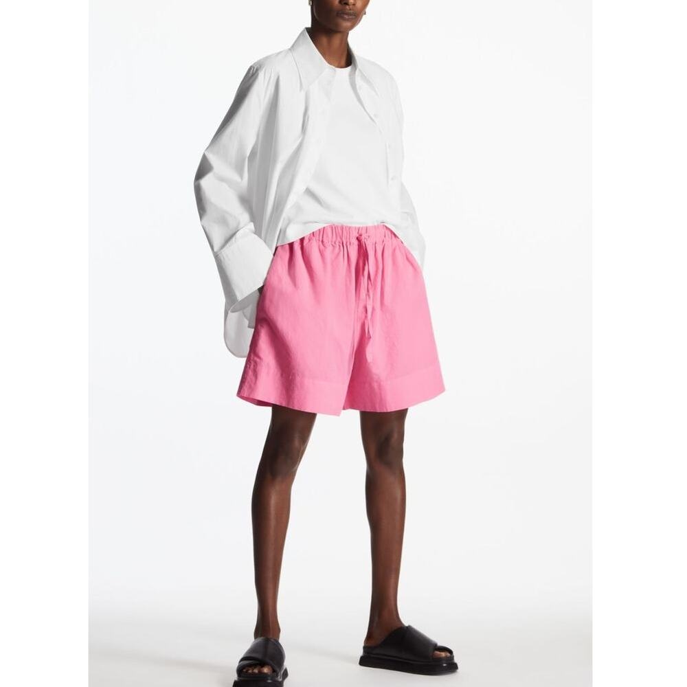 Cos Oversized Baggy Drawstring Linen Shorts Bright Pink Size Medium